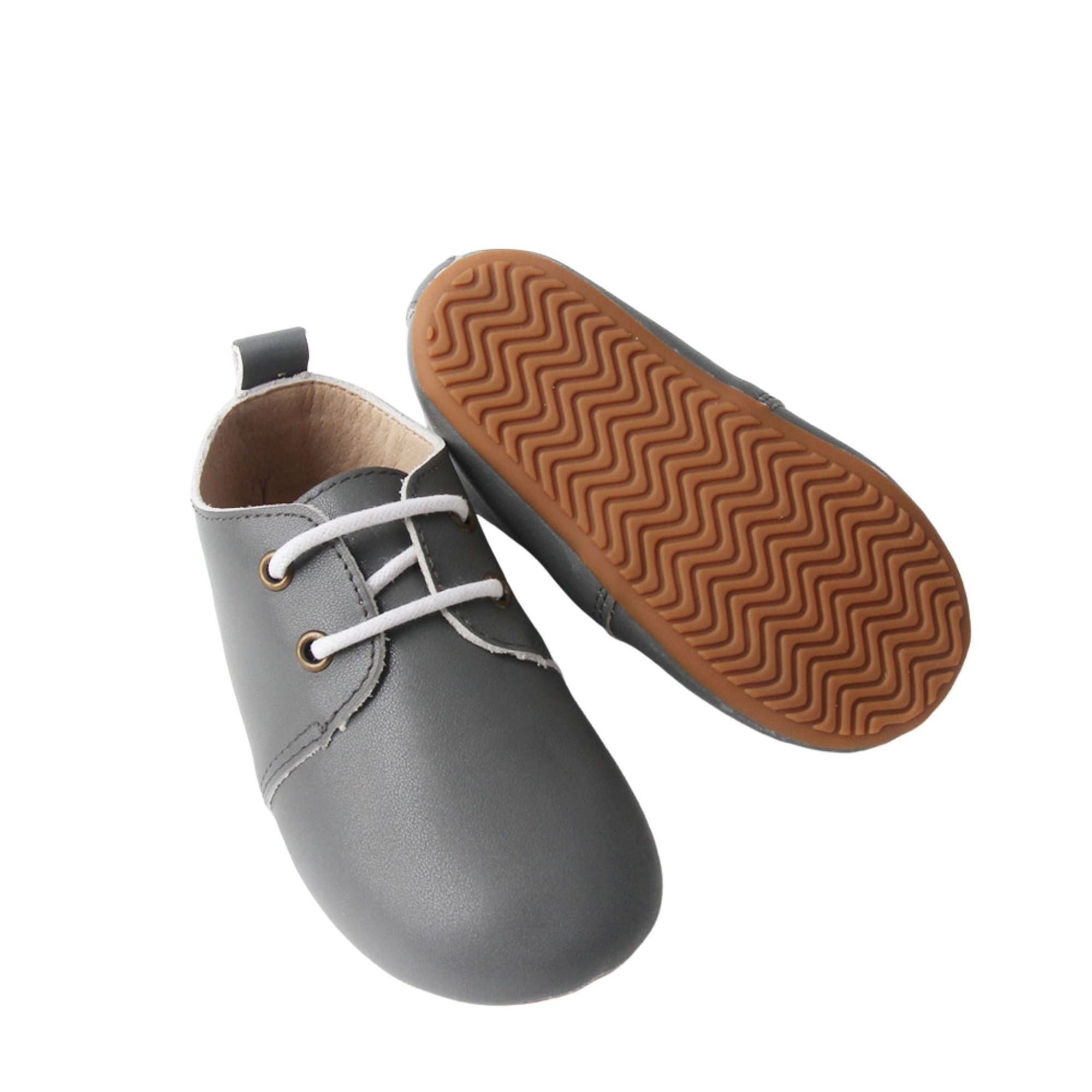 Grey Oxford Grip Sole Shoes with laces side view