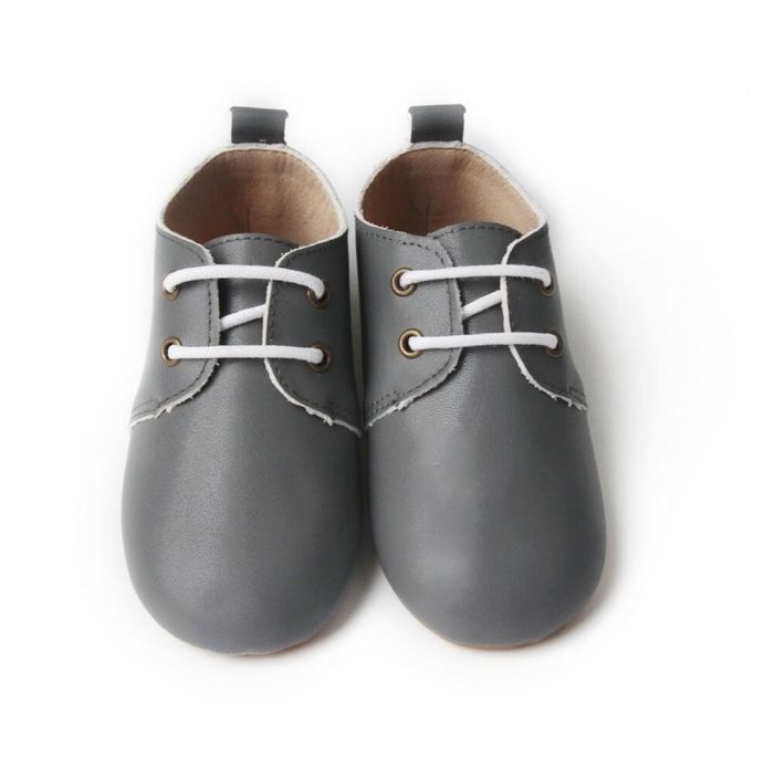 Grey Oxford Soft Sole Shoes with laces above view