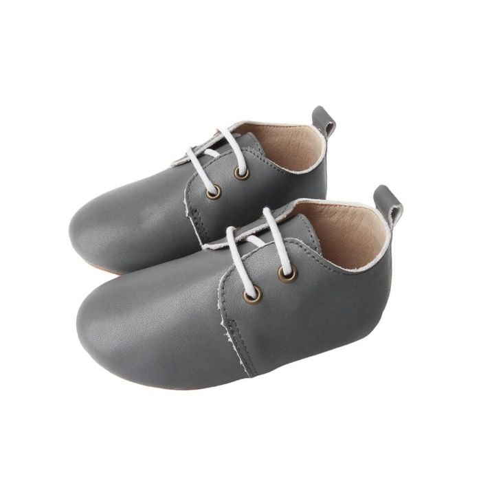 Grey Oxford Soft Sole Shoes with laces Side view