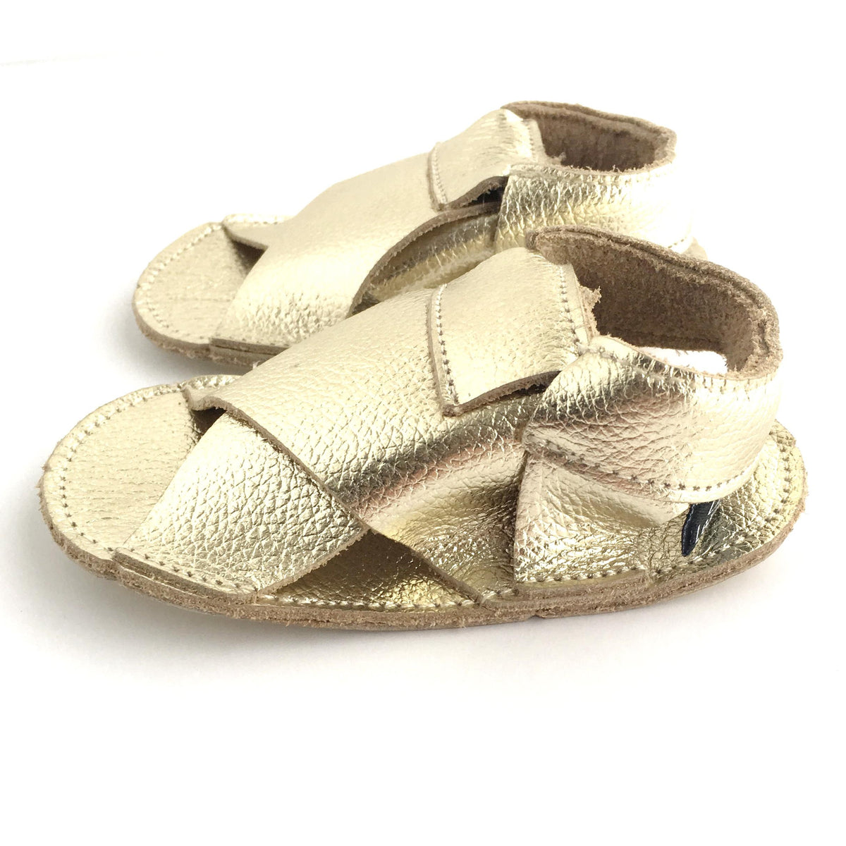 Cross Soft Sole Sandal Side View Metallic Gold