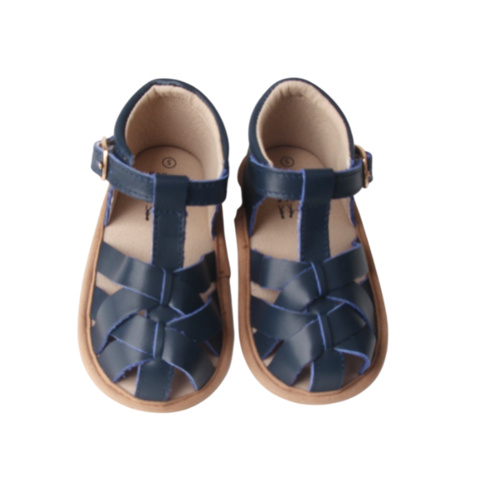 Navy Leather Baby Sandals | Grip Sole