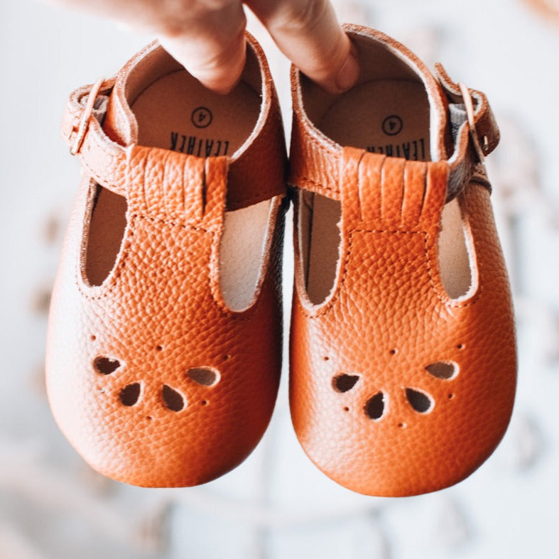 Caramel Toddler T Bar Shoes | Grip Sole