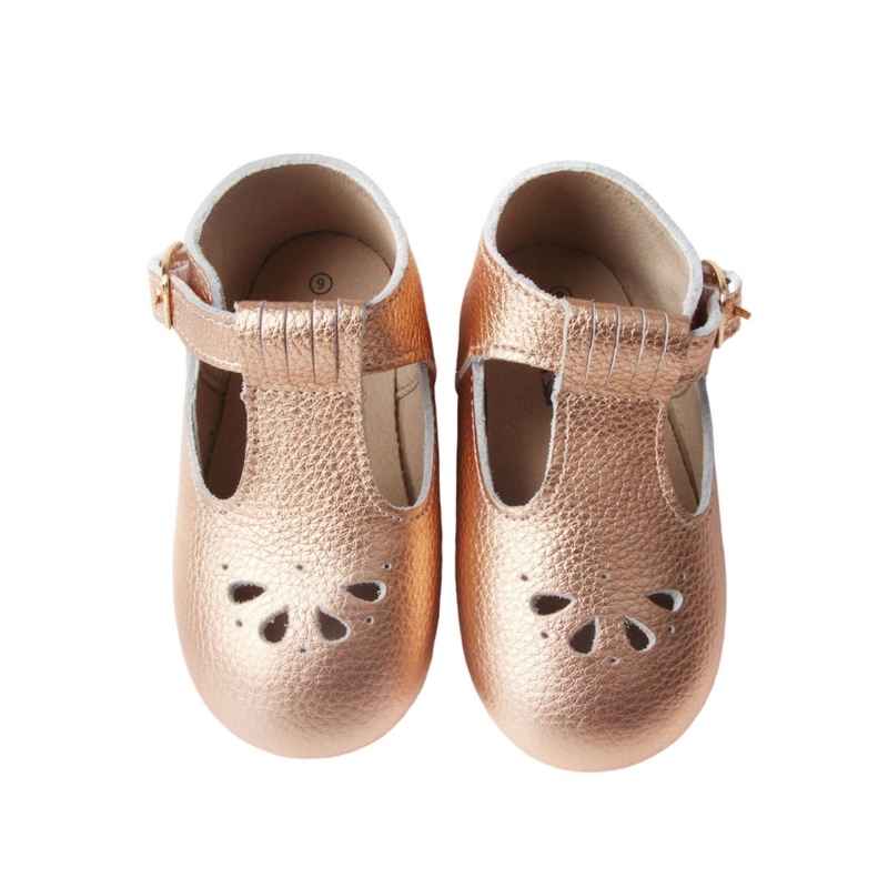 Rose Gold Baby T Bar Shoes | Soft Sole