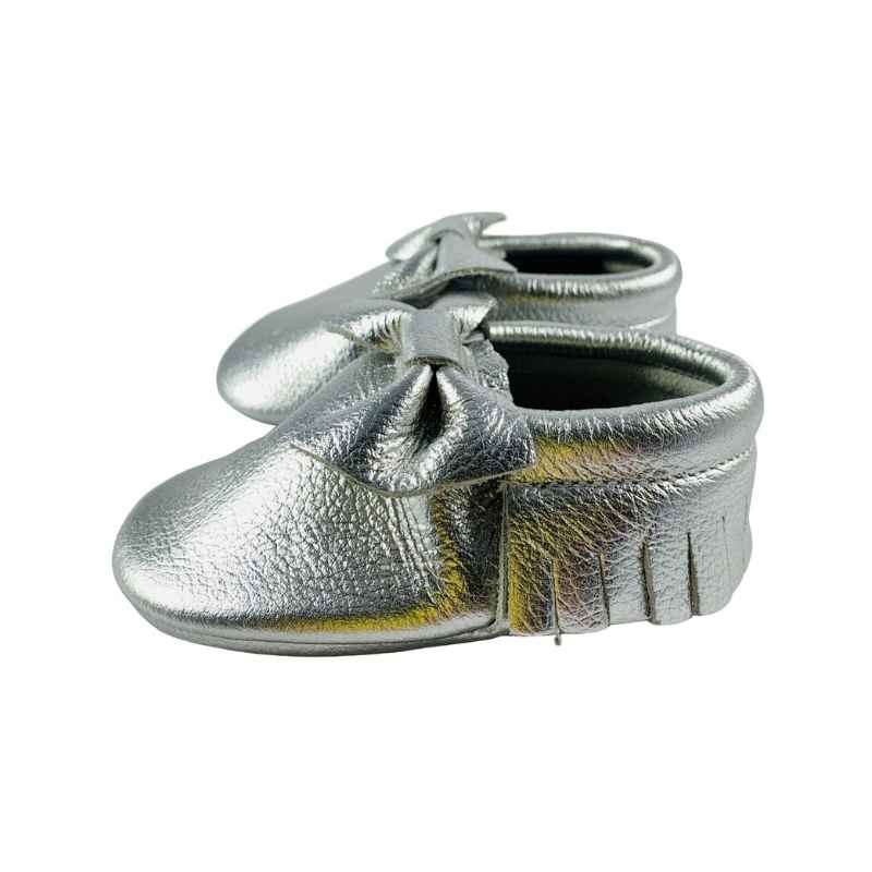 Metallic Silver Bow | Soft Sole