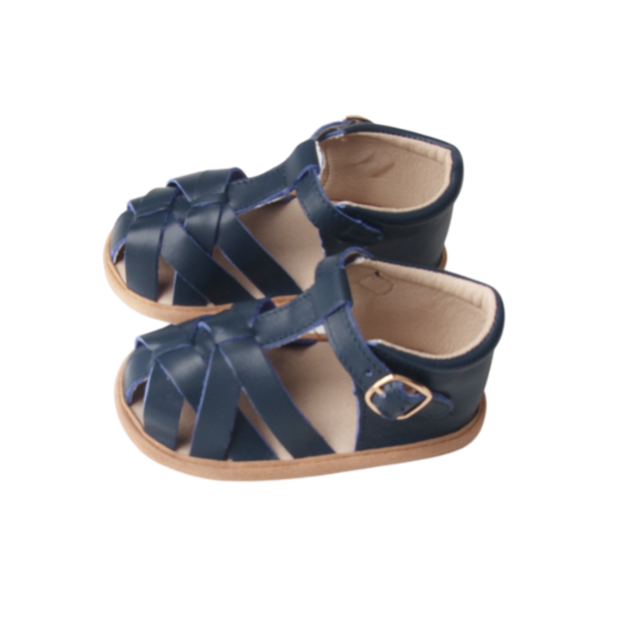 Navy Leather Baby Sandals | Grip Sole