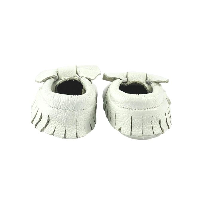White Leather Bow Moccasin Rear View 