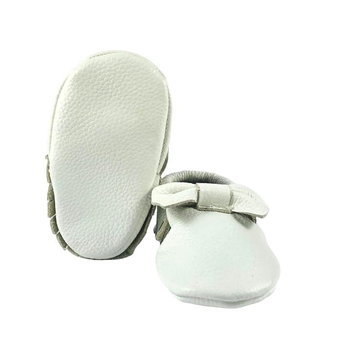 White Leather Bow Moccasin Sole View 