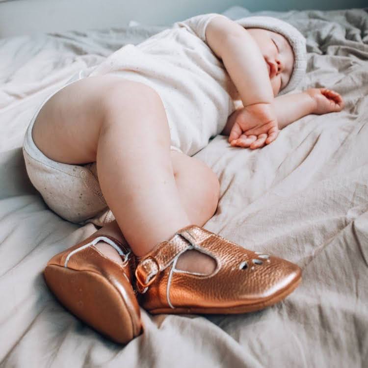 Rose Gold Baby T Bar Shoes | Soft Sole