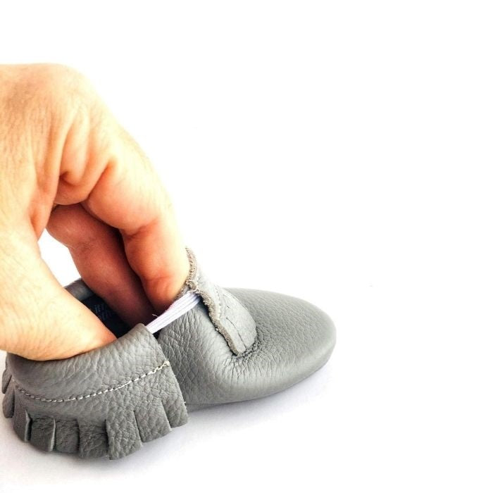 Grey Moccasin Soft Sole Shoes elastic ankle 