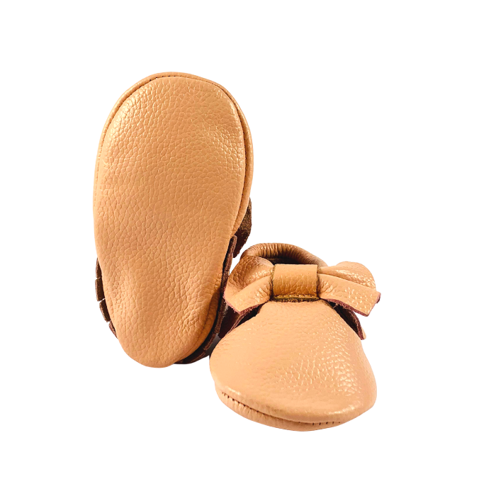 Blush Pink Leather Bow Moccasins sole view