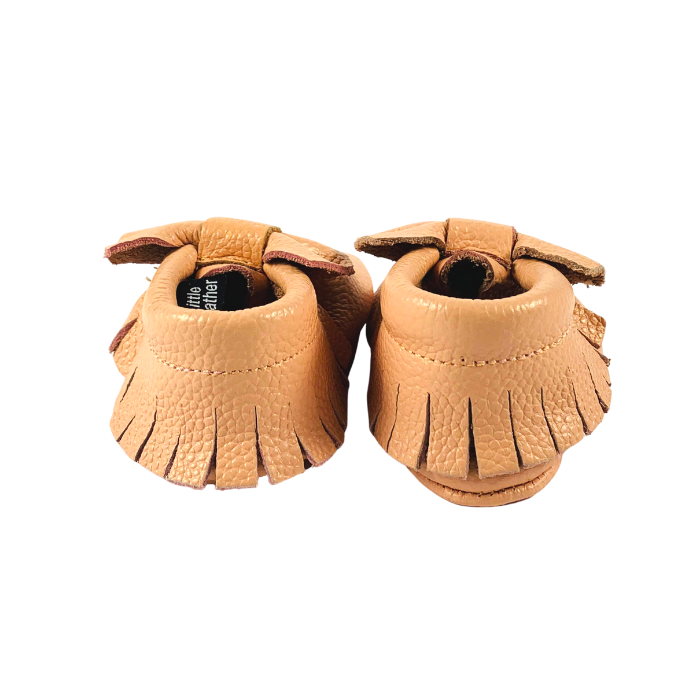 Blush Pink Leather Bow Moccasins rear view