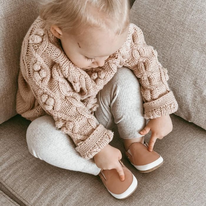 Chocolate Coloured Slip on shoes with grip side view