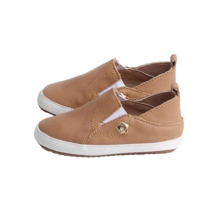 Chocolate Coloured Slip on shoes with grip side view