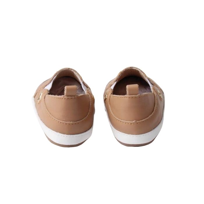 Chocolate Coloured Slip on shoes with grip rear  view
