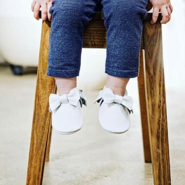 White Leather Bow Moccasin Side View 